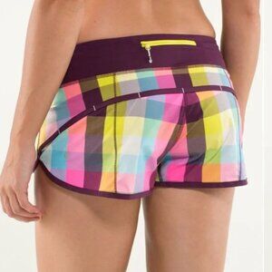Lululemon Run: Speed Shorts Sea Check Multi / Plum Size 8 New with Tags NWT